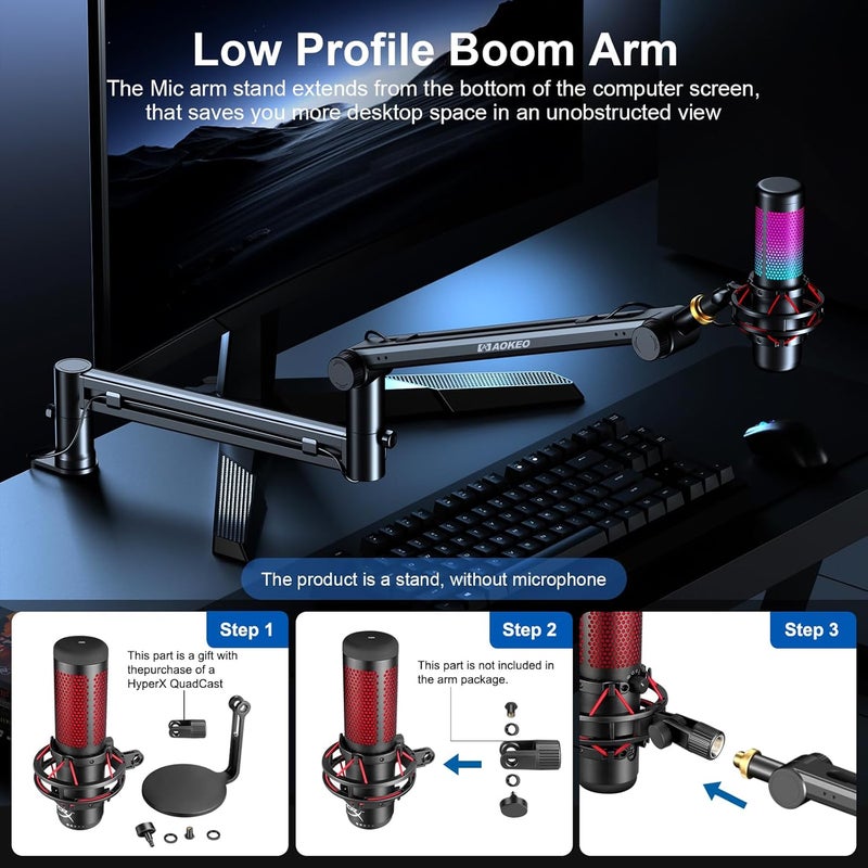 Aokeo Microphone Arm, AK-58 Desk Low Profile Adjustable Mic Boom Arm Stand,Suitable For Blue Yeti,Snowball iCE, HyperX QuadCast,SoloCast,Elgato Wave,Etc - Image 2